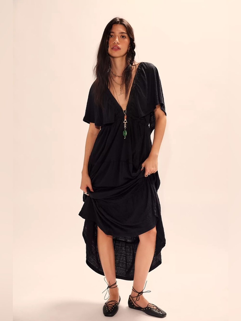 Free People La La Maxi Dress boho tiered beach vacation outdoor wedding Size M - Picture 2 of 15